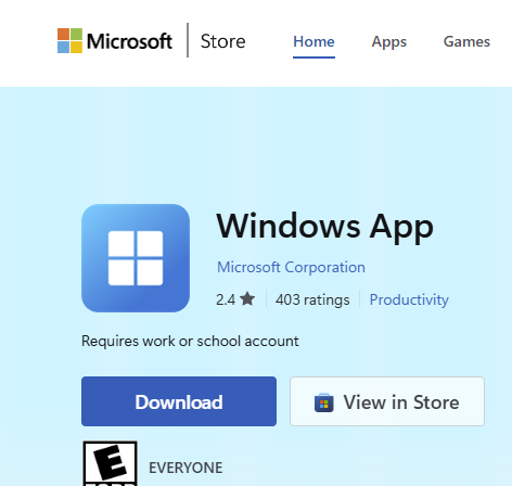 Windows app in the Microsoft Store