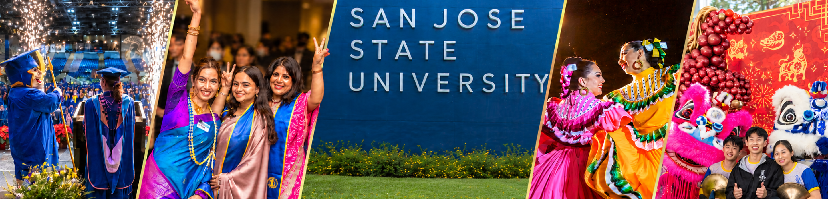 Various scenes of campus life at San José State University. This image contains artificial intelligence enhanced imagery that was approved for use by Vice President Harly Neumann on October 23, 2026.